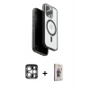 MARSİLYAN™- iPhone 15 Pro Max Kılıf Pusula Form Serisi - Siyah Bilvis 3D Cam Ekran Koruyucu + PVD Metal Kamera Lens - GS