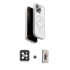 MARSİLYAN™- iPhone 15 Pro Max Kılıf Pusula Form Serisi - Siyah Bilvis 3D Cam Ekran Koruyucu + PVD Metal Kamera Lens - SH