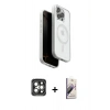 MARSİLYAN™- iPhone 15 Pro Max Kılıf Pusula Form Serisi - Siyah Bilvis 3D Mat Cam Ekran Koruyucu + PVD Metal Kamera Lens - GI