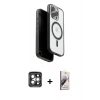 MARSİLYAN™- iPhone 15 Pro Max Kılıf Pusula Form Serisi - Siyah Bilvis 3D Mat Cam Ekran Koruyucu + PVD Metal Kamera Lens - GI