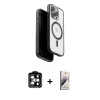 MARSİLYAN™- iPhone 15 Pro Max Kılıf Pusula Form Serisi - Siyah Bilvis 3D Mat Cam Ekran Koruyucu + PVD Metal Kamera Lens - TU