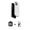 MARSİLYAN™- iPhone 15 Pro Max Kılıf Pusula Form Serisi - Siyah Bilvis 3D Mat Cam Ekran Koruyucu + PVD Metal Kamera Lens - TU