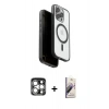 MARSİLYAN™- iPhone 15 Pro Max Kılıf Pusula Form Serisi - Siyah Bilvis 3D Mat Cam Ekran Koruyucu + PVD Metal Kamera Lens - GS