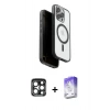 MARSİLYAN™- iPhone 15 Pro Max Kılıf Pusula Form Serisi - Siyah Bilvis 5in1 3D Magic Cam Ekran Koruyucu + PVD Metal Kamera Lens - LT