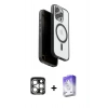 MARSİLYAN™- iPhone 15 Pro Max Kılıf Pusula Form Serisi - Siyah Bilvis 5in1 3D Magic Cam Ekran Koruyucu + PVD Metal Kamera Lens - GS