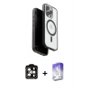 MARSİLYAN™- iPhone 15 Pro Max Kılıf Pusula Form Serisi - Siyah Bilvis 5in1 3D Magic Cam Ekran Koruyucu + PVD Metal Kamera Lens - TU