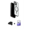 MARSİLYAN™- iPhone 15 Pro Max Kılıf Pusula Form Serisi - Siyah Bilvis 5in1 5D Magic Hayalet Cam Ekran Koruyucu + Raze Metal Kamera Lens - TMGI