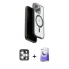 MARSİLYAN™- iPhone 15 Pro Max Kılıf Pusula Form Serisi - Siyah Bilvis 5in1 5D Magic Hayalet Cam Ekran Koruyucu + PVD Metal Kamera Lens - GS