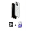 MARSİLYAN™- iPhone 15 Pro Max Kılıf Pusula Form Serisi - Siyah Bilvis 5in1 5D Magic Hayalet Cam Ekran Koruyucu + PVD Metal Kamera Lens - LT