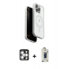 MARSİLYAN™- iPhone 15 Pro Max Kılıf Pusula Form Serisi - Siyah Bilvis Hayalet Cam Ekran Koruyucu + PVD Metal Kamera Lens - GS