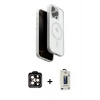 MARSİLYAN™- iPhone 15 Pro Max Kılıf Pusula Form Serisi - Siyah Bilvis Hayalet Cam Ekran Koruyucu + PVD Metal Kamera Lens - TU
