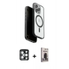 MARSİLYAN™- iPhone 15 Pro Max Kılıf Pusula Form Serisi - Siyah Bilvis Hayalet Cam Ekran Koruyucu + PVD Metal Kamera Lens - LT