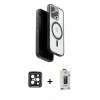 MARSİLYAN™- iPhone 15 Pro Max Kılıf Pusula Form Serisi - Siyah Bilvis Hayalet Cam Ekran Koruyucu + Siyah PVD Metal Kamera Lens