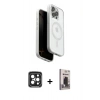 MARSİLYAN™- iPhone 15 Pro Max Kılıf Pusula Form Serisi - Siyah Bilvis Hayalet Cam Ekran Koruyucu + PVD Metal Kamera Lens - SH