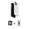 MARSİLYAN™- iPhone 15 Pro Max Kılıf Pusula Form Serisi - Siyah Bilvis Hayalet Cam Ekran Koruyucu + Siyah PVD Metal Kamera Lens