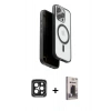 MARSİLYAN™- iPhone 15 Pro Max Kılıf Pusula Form Serisi - Siyah Bilvis Hayalet Cam Ekran Koruyucu + PVD Metal Kamera Lens - SH