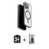 MARSİLYAN™- iPhone 15 Pro Max Kılıf Pusula Form Serisi - Siyah Bilvis Hayalet Cam Ekran Koruyucu + PVD Metal Kamera Lens - TU