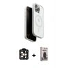 MARSİLYAN™- iPhone 15 Pro Max Kılıf Pusula Form Serisi - Siyah Bilvis Hayalet Cam Ekran Koruyucu + PVD Metal Kamera Lens - TU