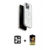 MARSİLYAN™- iPhone 15 Pro Max Kılıf Pusula Form Serisi - Siyah Buffer Cam Ekran Koruyucu + PVD Metal Kamera Lens - LT
