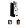 MARSİLYAN™- iPhone 15 Pro Max Kılıf Pusula Form Serisi - Siyah Buffer Cam Ekran Koruyucu + PVD Metal Kamera Lens - GI