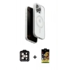 MARSİLYAN™- iPhone 15 Pro Max Kılıf Pusula Form Serisi - Siyah Buffer Cam Ekran Koruyucu + PVD Metal Kamera Lens - TU