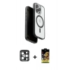 MARSİLYAN™- iPhone 15 Pro Max Kılıf Pusula Form Serisi - Siyah Buffer Cam Ekran Koruyucu + PVD Metal Kamera Lens - LT