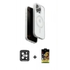 MARSİLYAN™- iPhone 15 Pro Max Kılıf Pusula Form Serisi - Siyah Buffer Cam Ekran Koruyucu + PVD Metal Kamera Lens - SH