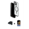 MARSİLYAN™- iPhone 15 Pro Max Kılıf Pusula Form Serisi - Siyah Buffer Hayalet Cam Ekran Koruyucu + Lacivert Raze Metal Kamera Lens