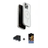 MARSİLYAN™- iPhone 15 Pro Max Kılıf Pusula Form Serisi - Siyah Buffer Hayalet Cam Ekran Koruyucu + Lacivert Raze Metal Kamera Lens