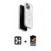 MARSİLYAN™- iPhone 15 Pro Max Kılıf Pusula Form Serisi - Siyah Buffer Hayalet Cam Ekran Koruyucu + PVD Metal Kamera Lens - LT