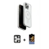 MARSİLYAN™- iPhone 15 Pro Max Kılıf Pusula Form Serisi - Siyah Buffer Hayalet Cam Ekran Koruyucu + PVD Metal Kamera Lens - GS
