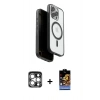 MARSİLYAN™- iPhone 15 Pro Max Kılıf Pusula Form Serisi - Siyah Buffer Hayalet Cam Ekran Koruyucu + PVD Metal Kamera Lens - GS