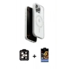 MARSİLYAN™- iPhone 15 Pro Max Kılıf Pusula Form Serisi - Siyah Buffer Hayalet Cam Ekran Koruyucu + PVD Metal Kamera Lens - TU