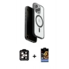 MARSİLYAN™- iPhone 15 Pro Max Kılıf Pusula Form Serisi - Siyah Buffer Hayalet Cam Ekran Koruyucu + PVD Metal Kamera Lens - TU