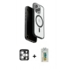 MARSİLYAN™- iPhone 15 Pro Max Kılıf Pusula Form Serisi - Siyah Polymer Nano Ekran Koruyucu + PVD Metal Kamera Lens - GS