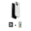 MARSİLYAN™- iPhone 15 Pro Max Kılıf Pusula Form Serisi - Siyah Polymer Nano Ekran Koruyucu + PVD Metal Kamera Lens - SH