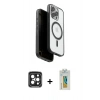 MARSİLYAN™- iPhone 15 Pro Max Kılıf Pusula Form Serisi - Siyah Polymer Nano Ekran Koruyucu + PVD Metal Kamera Lens - SH