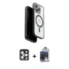 MARSİLYAN™- iPhone 15 Pro Max Kılıf Pusula Form Serisi - Siyah Vanessa Magic Cam + Lacivert PVD Metal Kamera Lens
