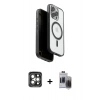 MARSİLYAN™- iPhone 15 Pro Max Kılıf Pusula Form Serisi - Siyah Vanessa Magic Hayalet Cam + PVD Metal Kamera Lens - GI