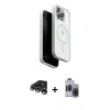 MARSİLYAN™- iPhone 15 Pro Max Kılıf Pusula Form Serisi - Siyah Vanessa Magic Hayalet Cam + Gümüş Raze Metal Kamera Lens