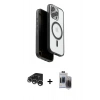 MARSİLYAN™- iPhone 15 Pro Max Kılıf Pusula Form Serisi - Siyah Vanessa Magic Hayalet Cam + Gümüş Raze Metal Kamera Lens