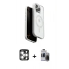 MARSİLYAN™- iPhone 15 Pro Max Kılıf Pusula Form Serisi - Siyah Vanessa Magic Hayalet Cam + PVD Metal Kamera Lens - GS