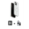 MARSİLYAN™- iPhone 15 Pro Max Kılıf Pusula Form Serisi - Siyah Vanessa Magic Hayalet Cam + PVD Metal Kamera Lens - SH