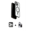 MARSİLYAN™- iPhone 15 Pro Max Kılıf Pusula Form Serisi - Siyah Vanessa Magic Hayalet Cam + PVD Metal Kamera Lens - GS