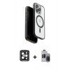 MARSİLYAN™- iPhone 15 Pro Max Kılıf Pusula Form Serisi - Siyah Vanessa Magic Hayalet Cam + PVD Metal Kamera Lens - SH