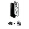 MARSİLYAN™- iPhone 15 Pro Max Kılıf Pusula Form Serisi - Siyah Vanessa Magic Hayalet Cam + Titanyum Gri Raze Metal Kamera Lens