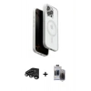 MARSİLYAN™- iPhone 15 Pro Max Kılıf Pusula Form Serisi - Siyah Vanessa Magic Hayalet Cam + Titanyum Gri Raze Metal Kamera Lens