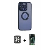 MARSİLYAN™- iPhone 15 Pro Max Kılıf Pusula Form - Siyah 360 Mat Full Body Arka Koruyucu + PVD Metal Kamera Lens - GI
