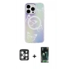 MARSİLYAN™- iPhone 15 Pro Max Kılıf Pusula Form - Siyah 360 Mat Full Body Arka Koruyucu + Lacivert PVD Metal Kamera Lens