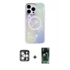MARSİLYAN™- iPhone 15 Pro Max Kılıf Pusula Form - Siyah 360 Mat Full Body Arka Koruyucu + PVD Metal Kamera Lens - GS